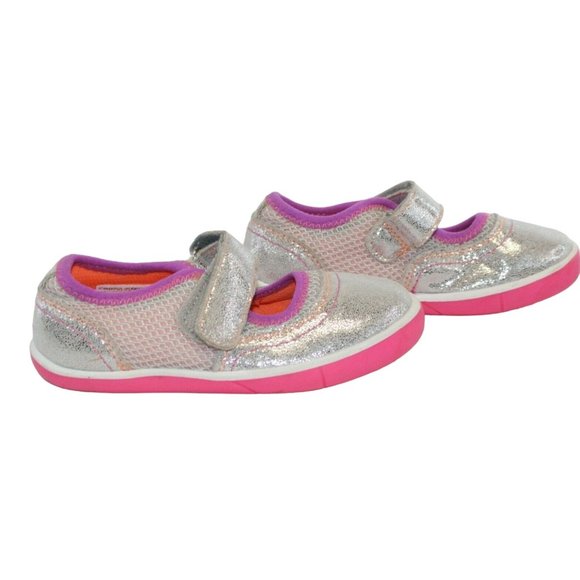 Wonder Nation Toddler 10 Silver Sparkly Hook Eye Closure Slide On Tennis Shoes - Picture 5 of 7